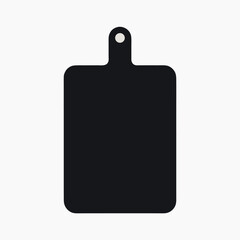 Sleek black rectangular cutting board with hanging hole isolated on a clean white background for culinary preparation and kitchen design