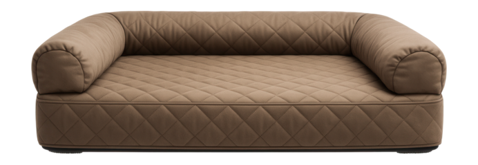 Orthopedic dog sofa with a high-density foam base offering spinal alignment support for large breeds in a suburban home.
