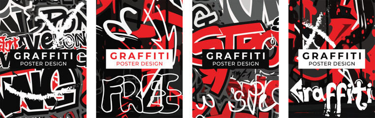 Set banner poster in graffiti style drawings on the wall vector drawing cover for book notebook poster design elements street style