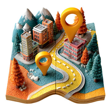 Clean Colorful Premium cartoon folded map with lo digital asset, PNG cutout, perfect for branding and web design, mockup element, visual asset, commercial use, creative projects