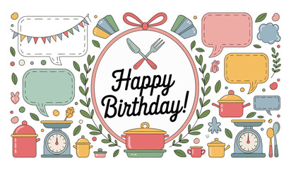 Happy Birthday Celebration with Kitchen Delights and Festive Decorations	