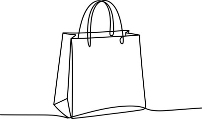 Minimalist single line drawing of a shopping bag with handles