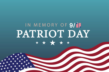 Patriot Day Light Blue Tribute Banner with USA Flag and In Memory of 911