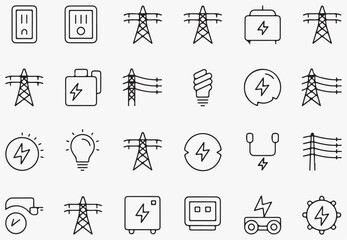 Electrical power symbols and icons electricity energy