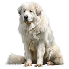 Fototapeta premium Gentle Great Pyrenees Sitting Calmly with Head Tilted, Side Angle, Soft Expression, Isolated on Transparent Background