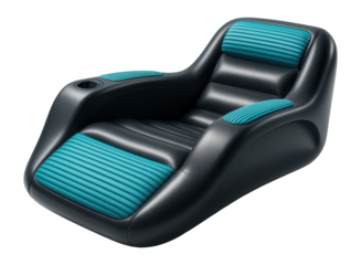 Inflatable lounge chair with built-in cup holder for poolside relaxation