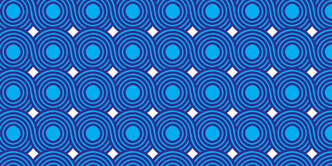 Overlapping creative diamond circle abstract pattern background with waves texture. Seamless ornament curve design fabric background.