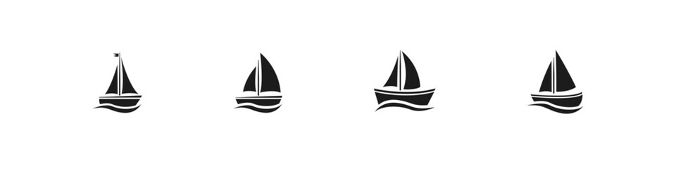 Sailboat icon. Sail boat vector set. Yacht sailing icon set. Nautical logo. Sailing vessel regatta sign. Isolated sailboat vector set.