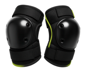 Roller derby knee pads with hard plastic caps and elastic straps