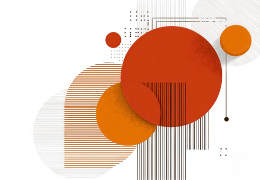 Abstract circles and lines in orange and white