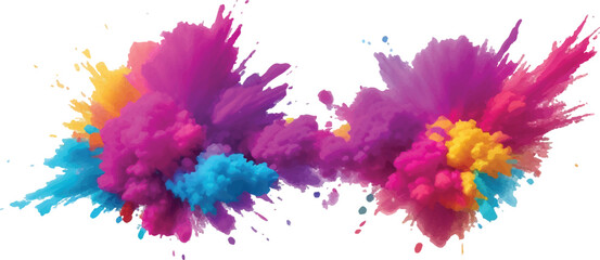  Holi Color Burst on White – Bright Rainbow Paint Explosion with Powder Splash for Abstract Festival Designs
