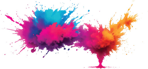  Holi Color Burst on White – Bright Rainbow Paint Explosion with Powder Splash for Abstract Festival Designs
