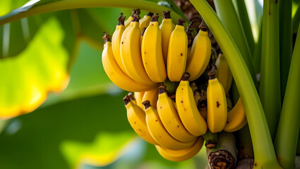 Macro Shot of Bananas Hanging on Plant Surrounded by Green Leaves in Natural Daylight, 4K