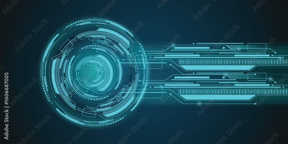 Poster abstract background with a modern, glowing technology circle design and high-tech circuit board conn