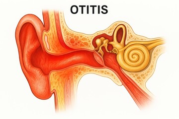 A drawing of the ear with the word Otitis written below it