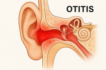 A drawing of an ear with the word Otitis written below it