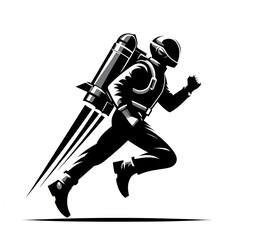 Jetpack Pilot Running – Retro Futuristic Vector Illustration