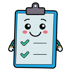 Cute cartoon clipboard checklist character with a happy face on transparent background