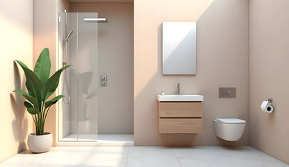 Fototapeta premium Compact Small Bathroom Layout with Neutral Colors