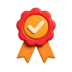 3D Red Ribbon Badge with Checkmark