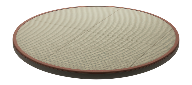 Circular dojo mat with tatami texture and grid lines for karate kata practice