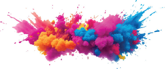  Colorful Holi Paint Splash – Bright Powder Explosion with Rainbow Pigments on White Background for Celebration Designs
