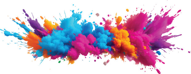  Colorful Holi Paint Splash – Bright Powder Explosion with Rainbow Pigments on White Background for Celebration Designs
