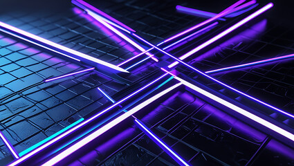 Abstract neon light bars crossing over a textured surface in shades of blue and purple light design created with generated ai