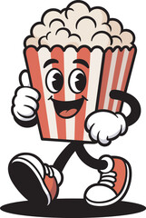 Popcorn Mascot Cartoon Vector  Walking Character with Smile
