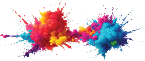 Holi Powder Color Explosion – Vibrant Rainbow Paint Burst Isolated on White Background for Festival and Celebration Themes
