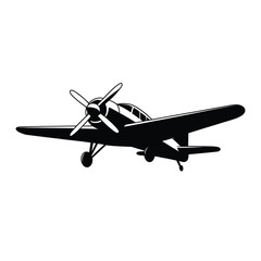 Silhouette of a vintage propeller airplane in flight