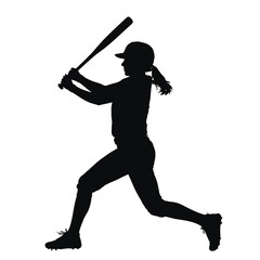 Silhouette of a female baseball player swinging a bat