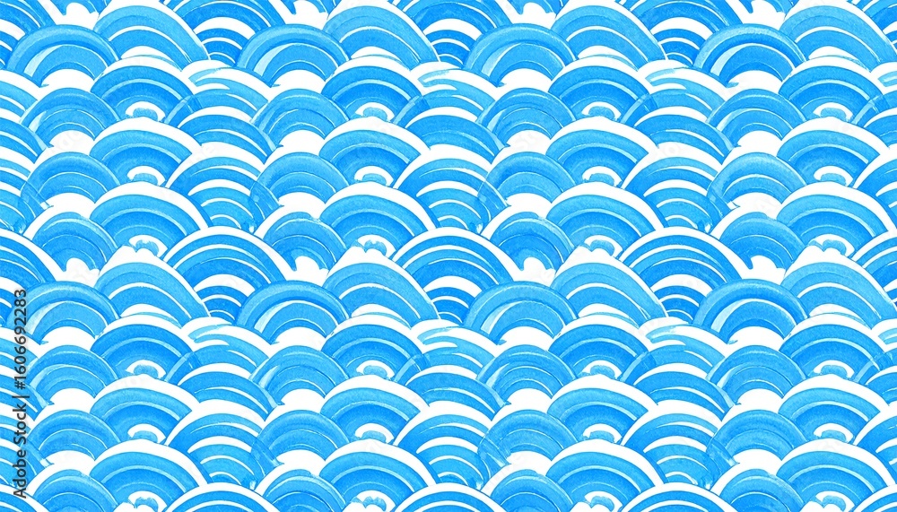 Poster stunning blue and white wave pattern with soft curves and fluidity creating a harmonious blend of na