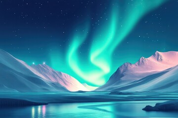 Stunning northern lights illuminating a serene winter landscape at night