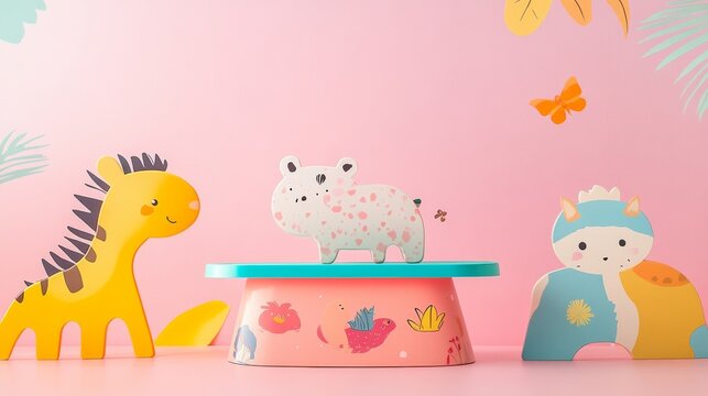 A colorful children’s scale with cartoon animal design placed in a bright room solid soft pink background playful and educational design ideal for early learning - Powered by Adobe