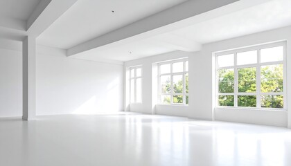 Empty modern white room with large windows