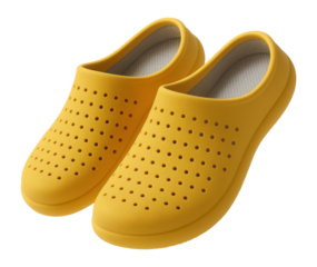 Yellow rubber clogs with perforated design and slip-resistant sole for practical use