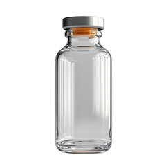 Glass medical bottle with liquid isolated on transparent background.
