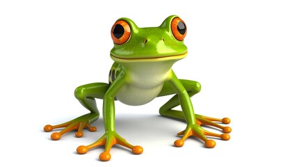 Obraz premium Cute cartoon frog, smiling, bright colors