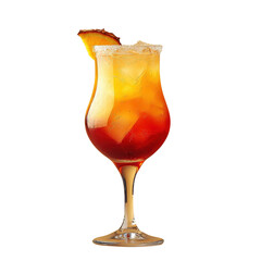 Glass of tequila sunrise cocktail isolated on transparent background.