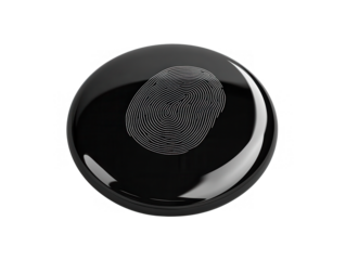 Button with fingerprint texture, security concept, isolated