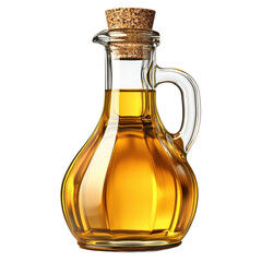 Glass olive oil bottle with a handle isolated on transparent background. 