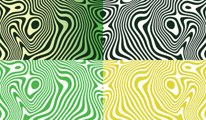Fototapeta premium Optical Illusion Wavy Line Backgrounds Set – Green, Yellow & Gradient Abstract Designs A modern and eye-catching set of optical illusion backgrounds featuring wavy lines in multiple vibrant color 