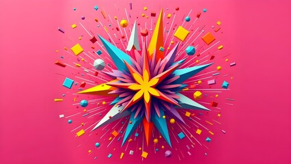 Vibrant Abstract Burst A Colorful Geometric Explosion on Pink
