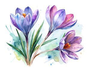 watercolor Crocus Branch vector illustration isolated on white background