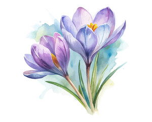 Fototapeta premium watercolor Crocus Branch vector illustration isolated on white background