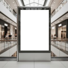 Blank billboard in a modern shopping mall.