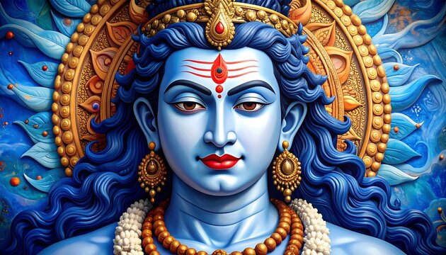 Close-up of a painted statue of a deity