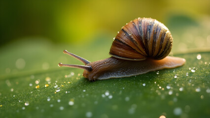 Snail trail on morning leaf. Ultra realistic dew effects. Nature close-up photography tips. Exploring garden life and textures.