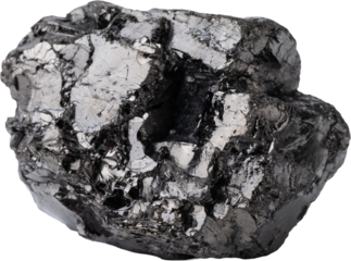 Natural black fossil coal on a white isolated background.